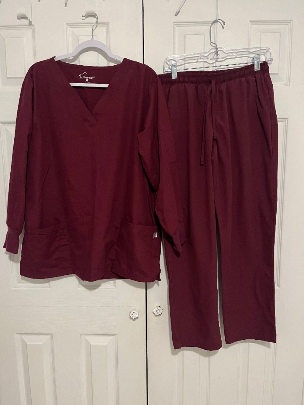 Buttersoft Scrub Set L top, M bottom Wine Maroon